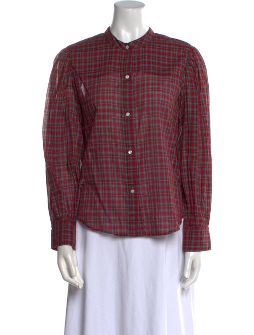 Nili Lotan Plaid Print Crew Neck Button-Up Top