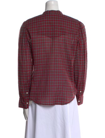 Nili Lotan Plaid Print Crew Neck Button-Up Top