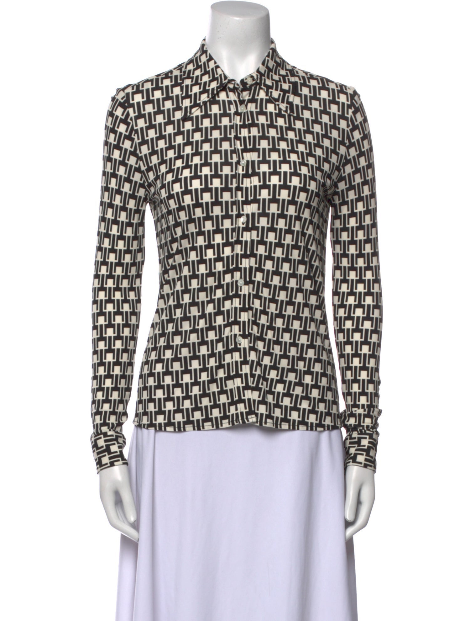 Nili Lotan Printed Long Sleeve Button-Up Top