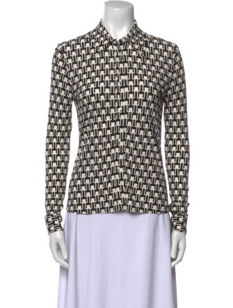 Nili Lotan Printed Long Sleeve Button-Up Top