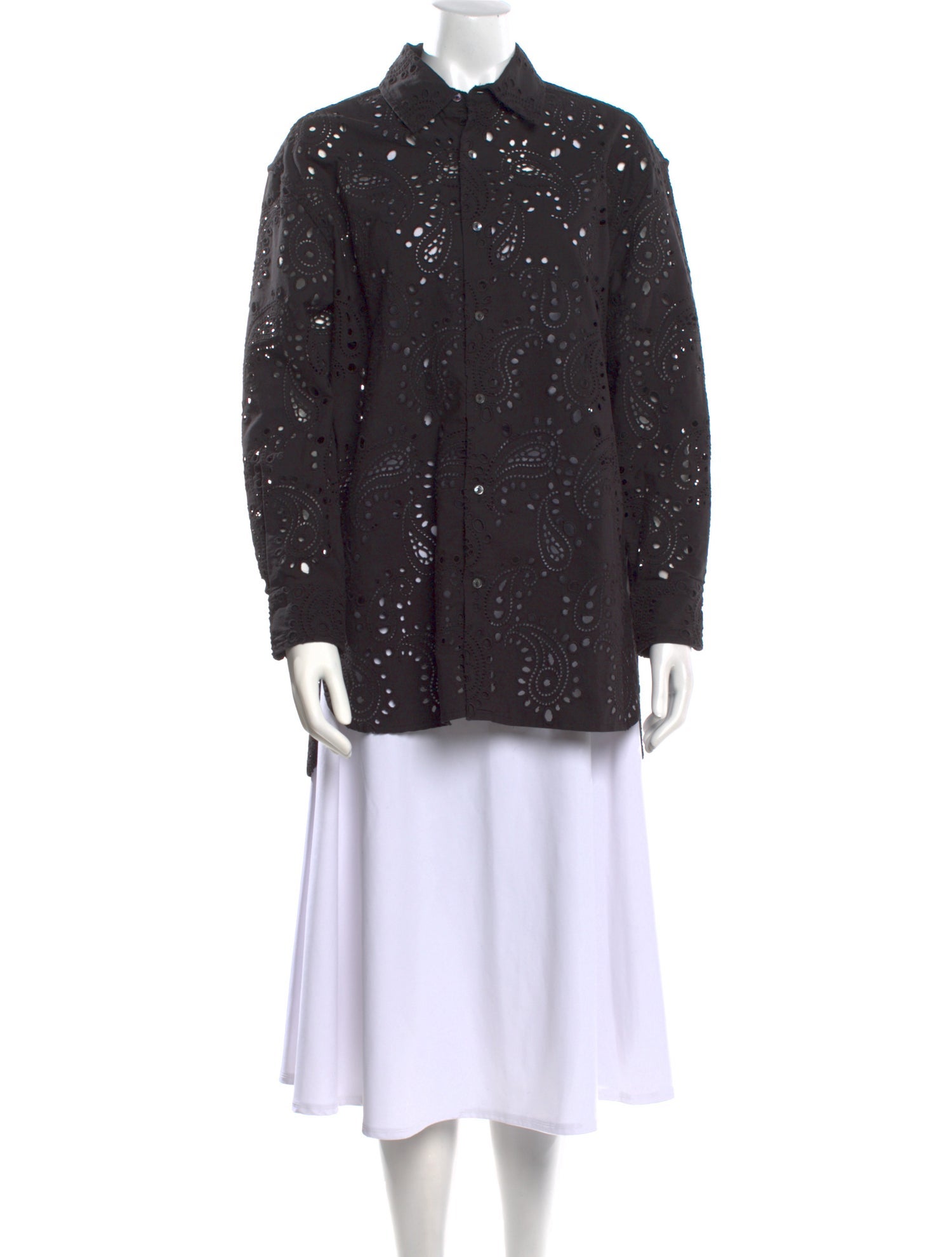 Nili Lotan Lace Pattern Long Sleeve Button-Up Top