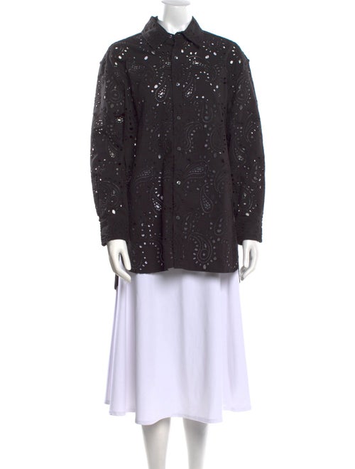 Nili Lotan Lace Pattern Long Sleeve Button-Up Top