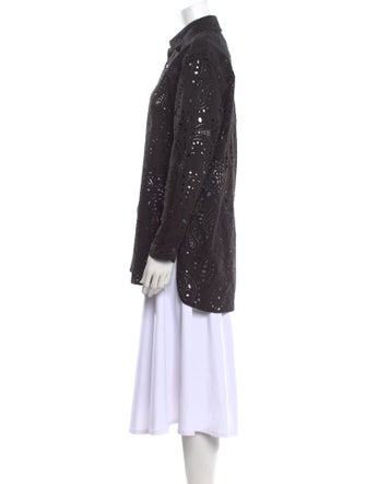 Nili Lotan Lace Pattern Long Sleeve Button-Up Top