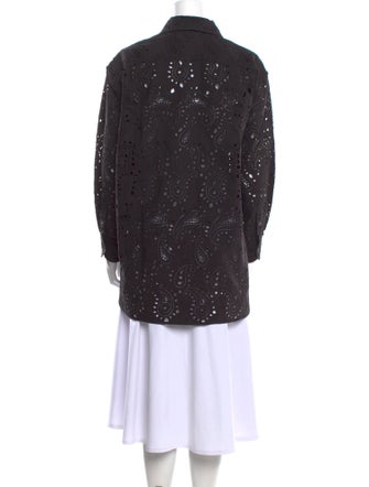 Nili Lotan Lace Pattern Long Sleeve Button-Up Top