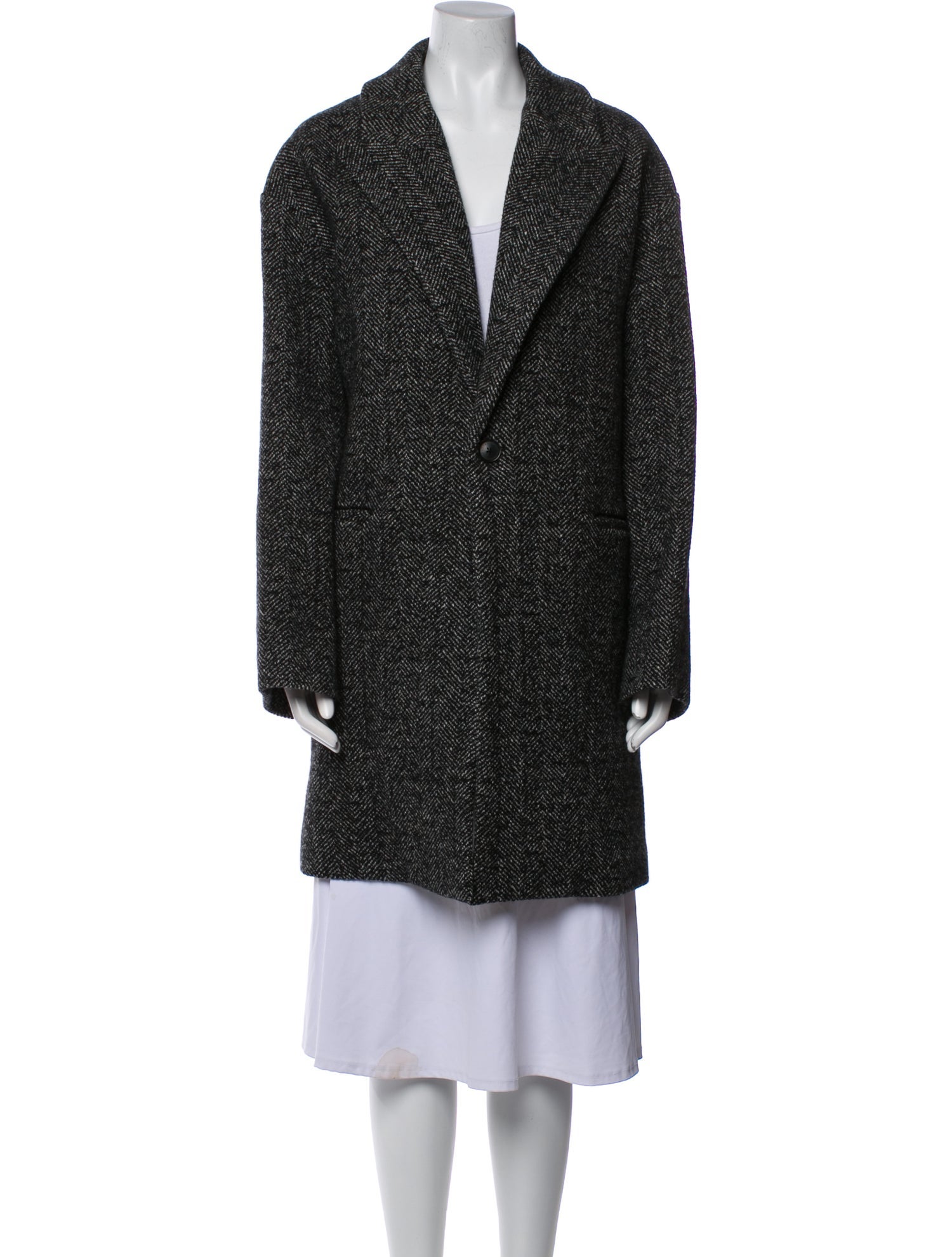 Nili Lotan Virgin Wool Tweed Pattern Faux Fur Coat