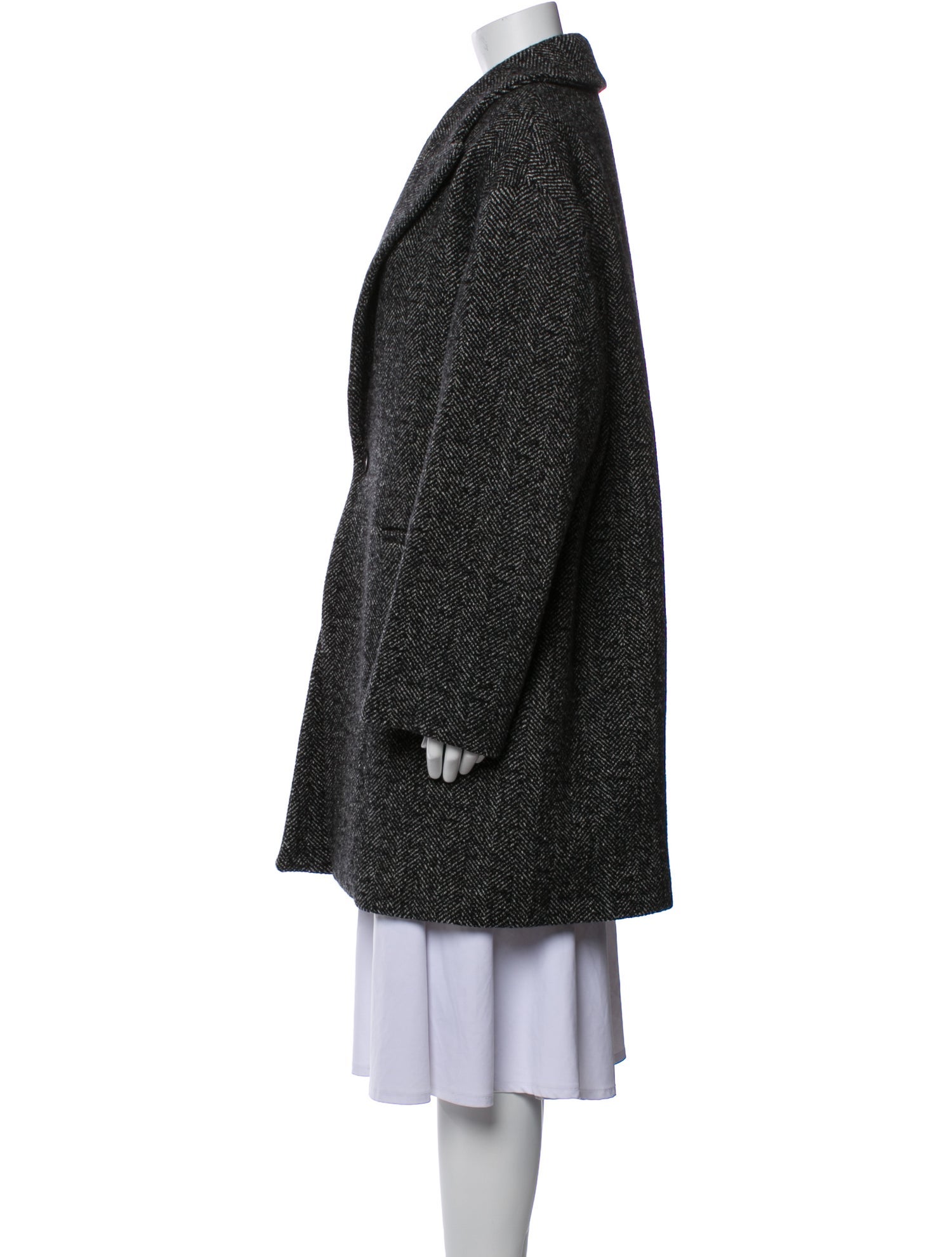 Nili Lotan Virgin Wool Tweed Pattern Faux Fur Coat