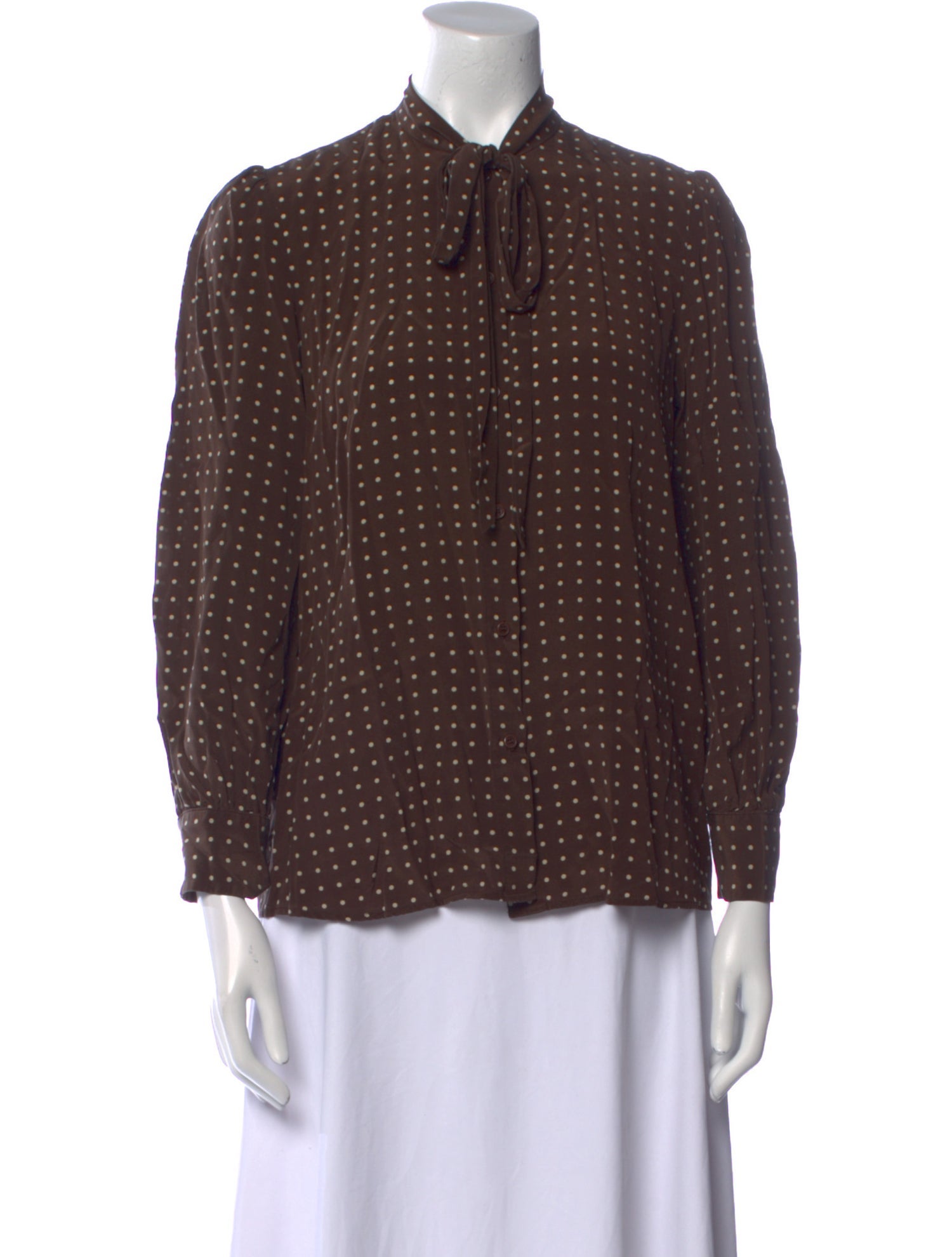 Nili Lotan Silk Polka Dot Print Button-Up Top