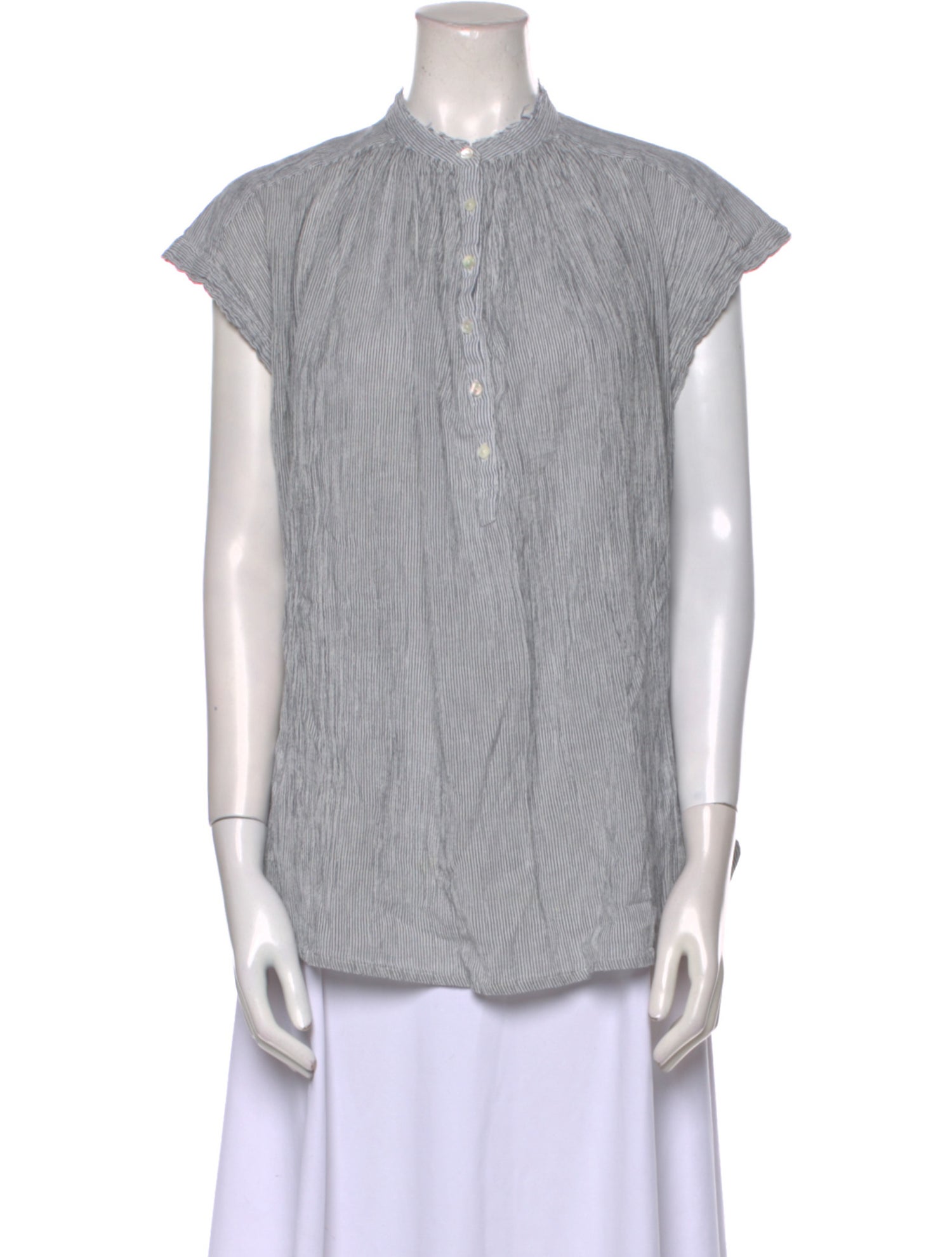 Nili Lotan Striped Mock Neck Button-Up Top