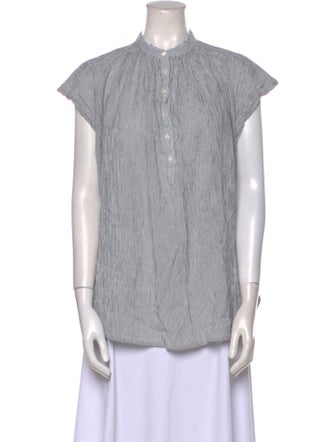 Nili Lotan Striped Mock Neck Button-Up Top