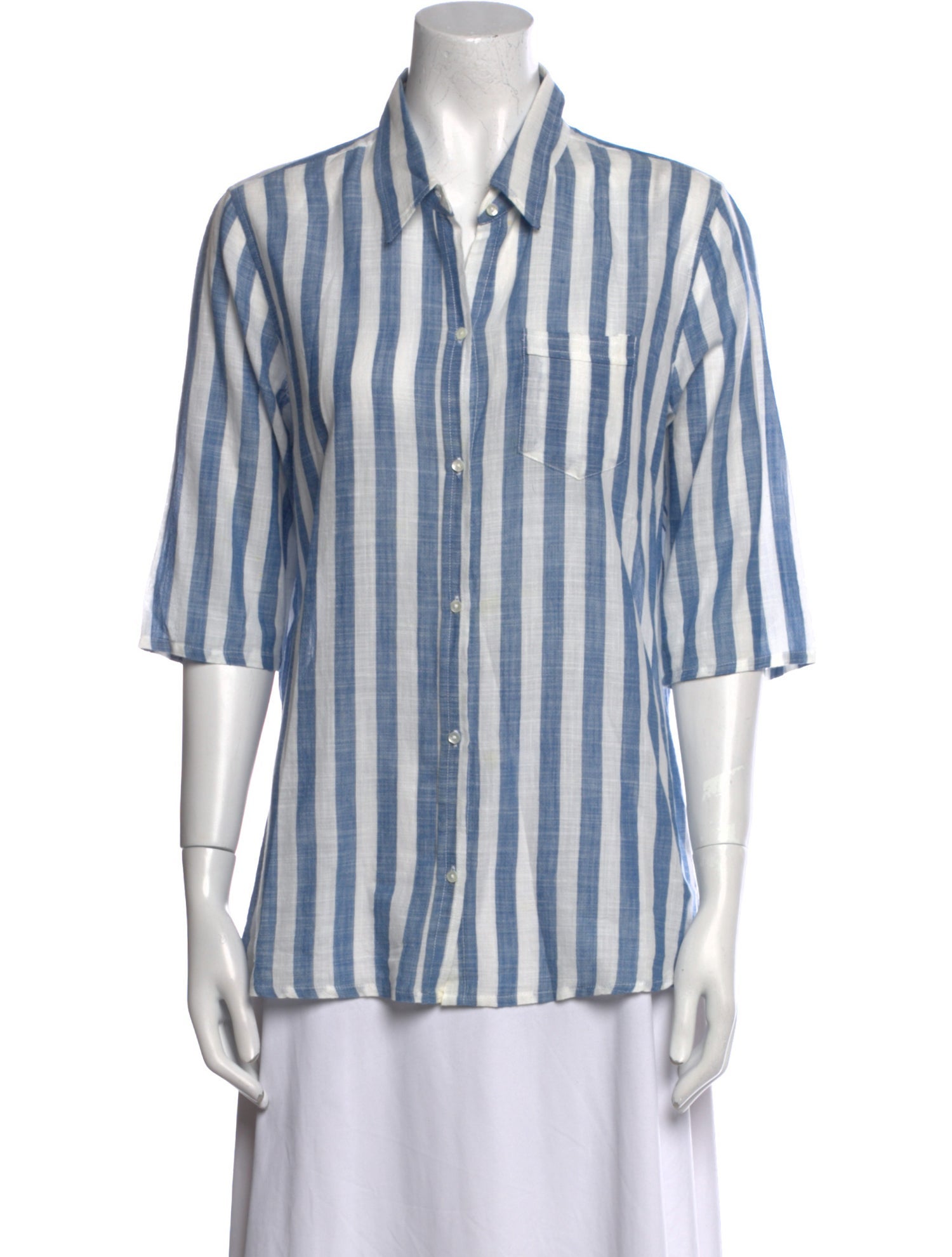 Nili Lotan Striped Three-Quarter Sleeve Button-Up Top