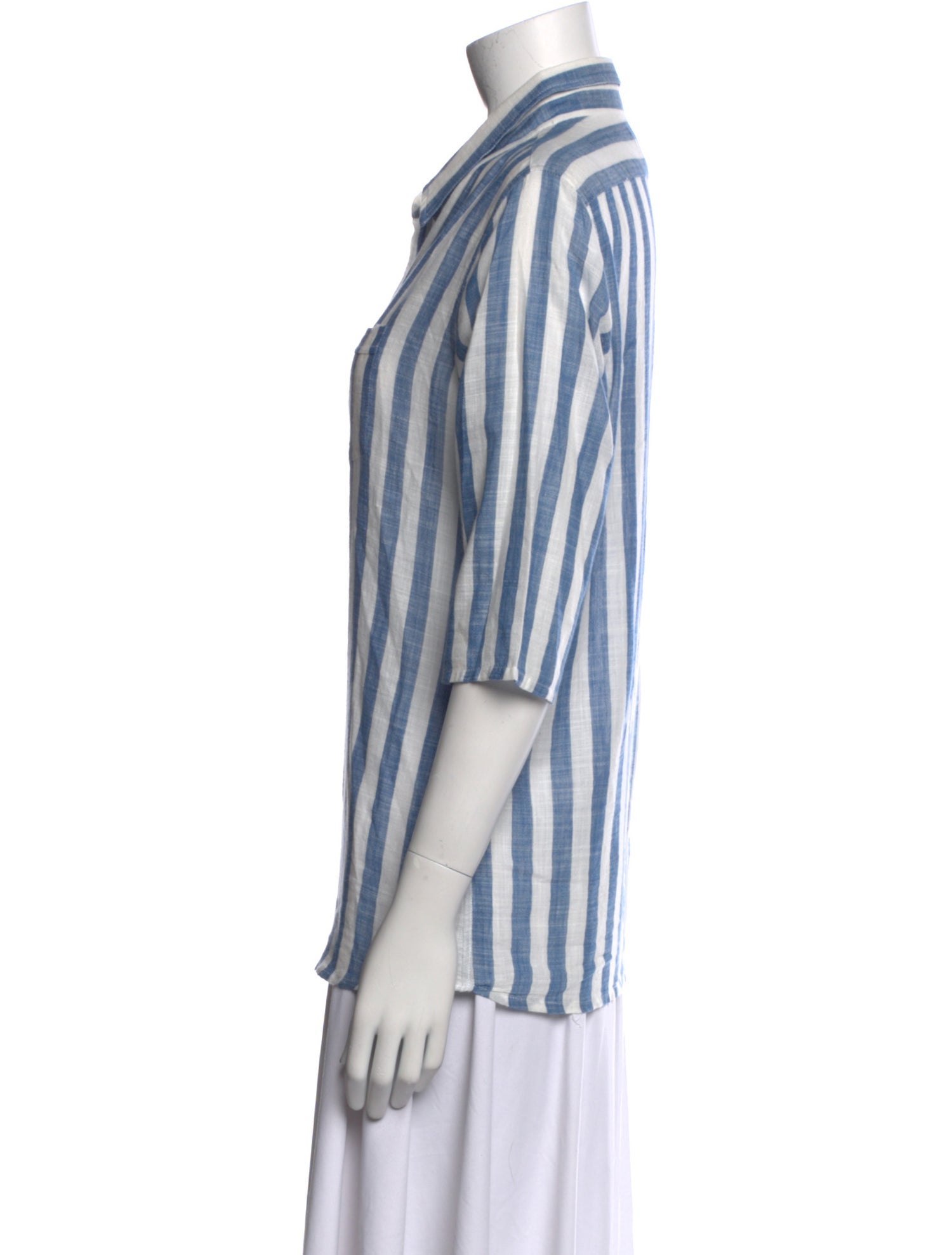 Nili Lotan Striped Three-Quarter Sleeve Button-Up Top