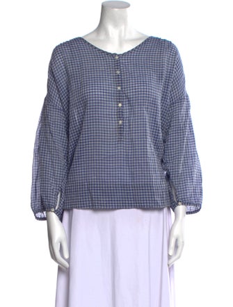 Nili Lotan Plaid Print V-Neck Blouse
