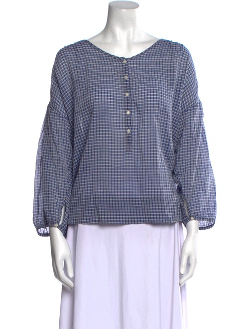 Nili Lotan Plaid Print V-Neck Blouse