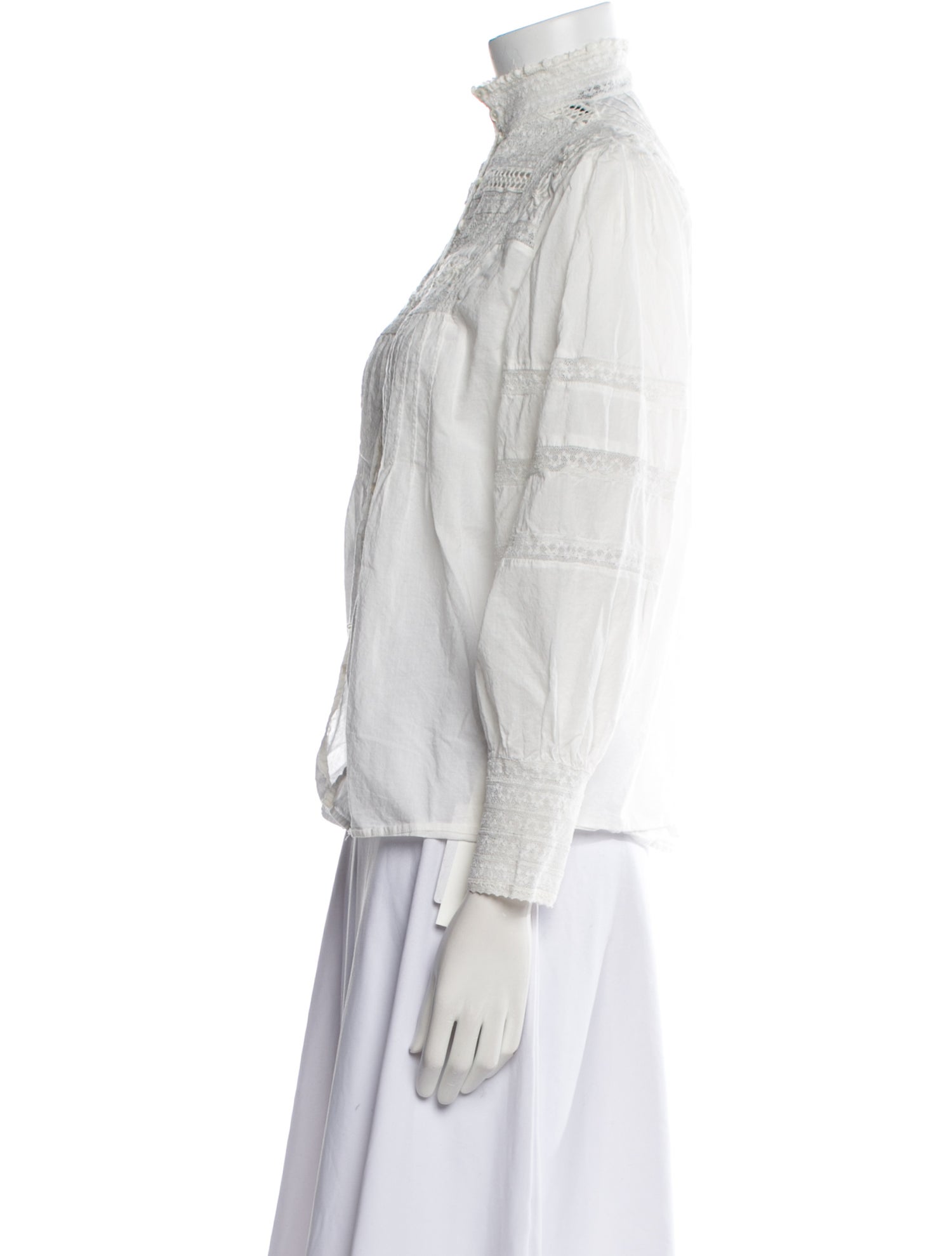 Nili Lotan Mock Neck Long Sleeve Button-Up Top