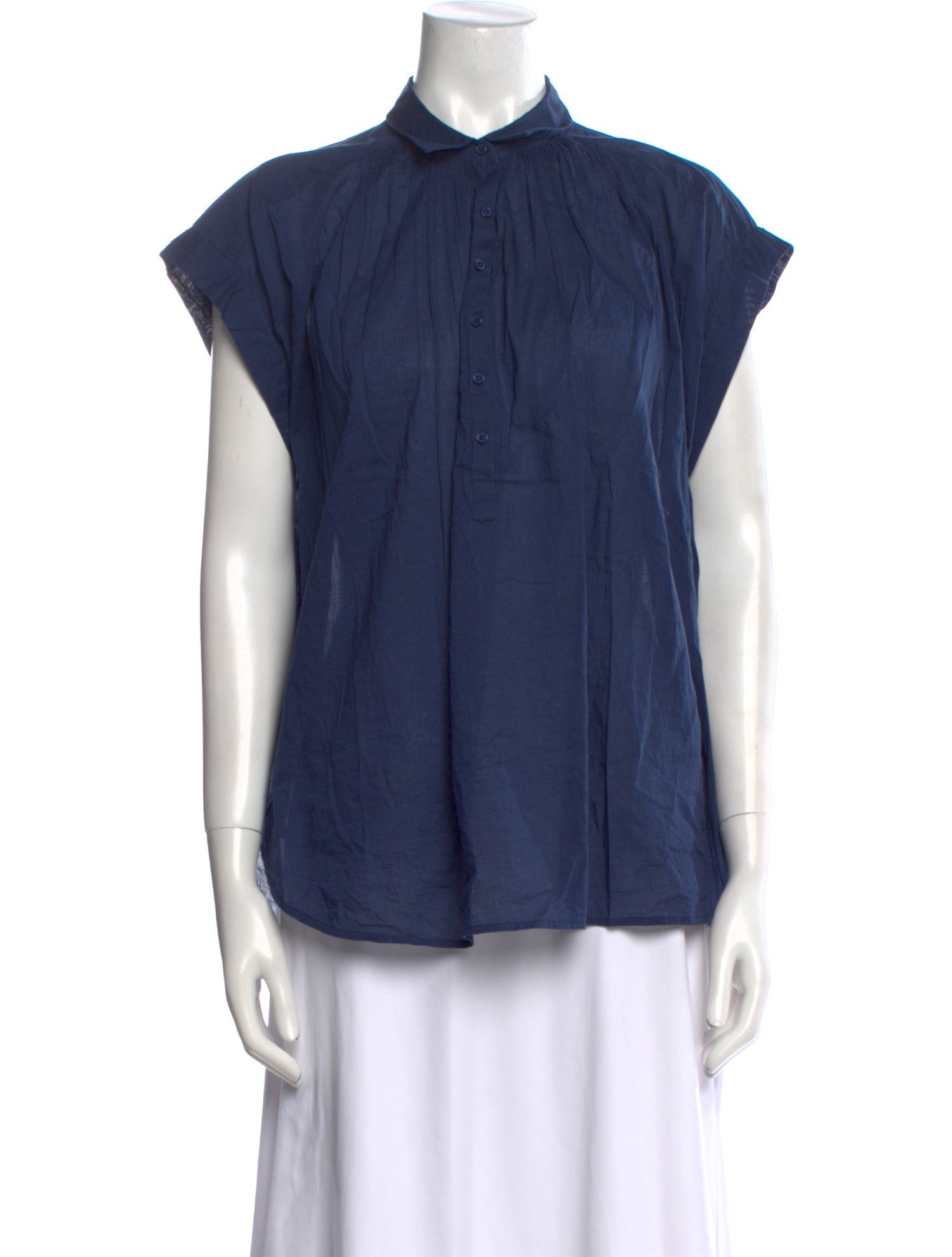 Nili Lotan Mock Neck Short Sleeve Button-Up Top