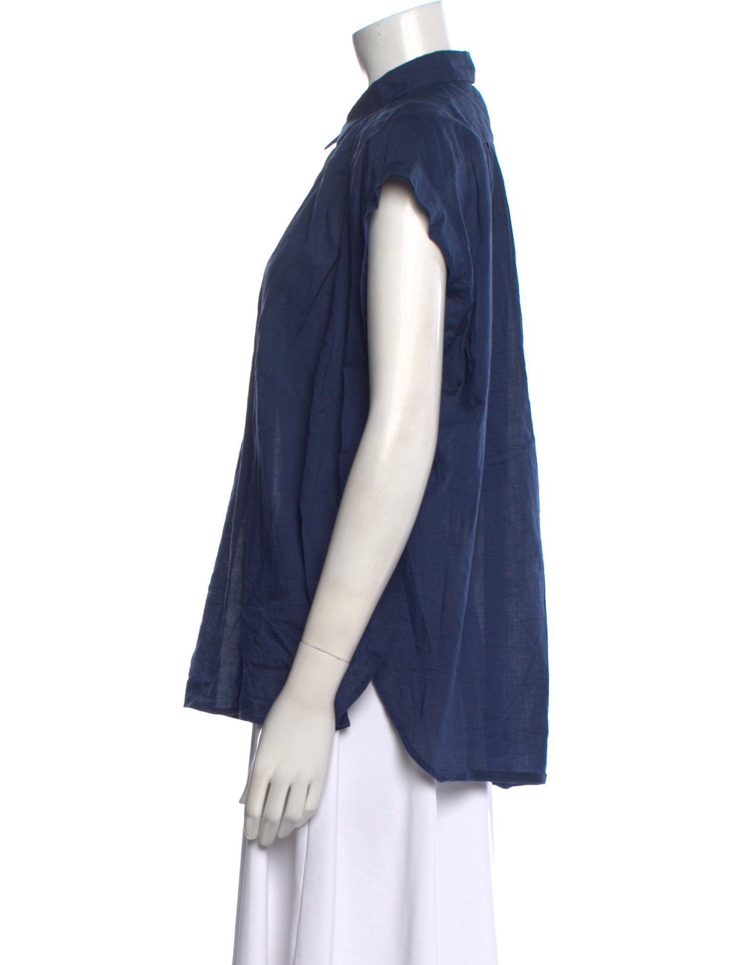 Nili Lotan Mock Neck Short Sleeve Button-Up Top