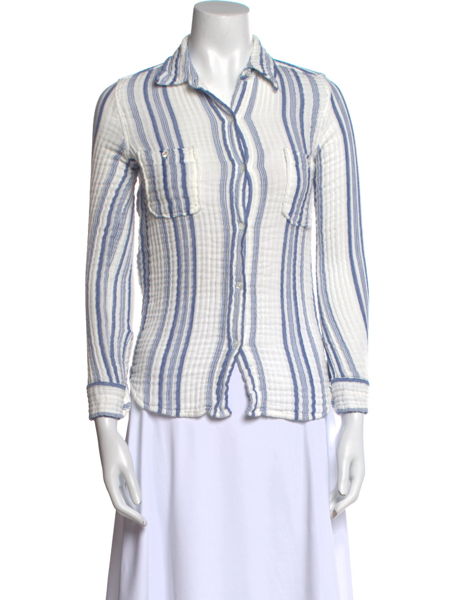 Nili Lotan Striped Three-Quarter Sleeve Button-Up Top