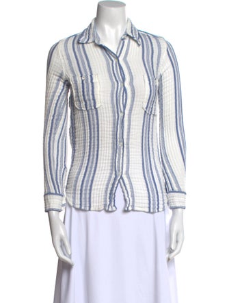 Nili Lotan Striped Three-Quarter Sleeve Button-Up Top