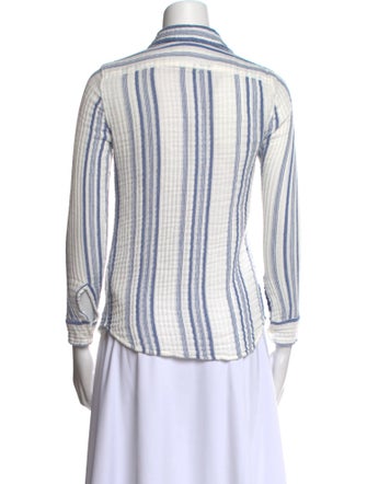 Nili Lotan Striped Three-Quarter Sleeve Button-Up Top