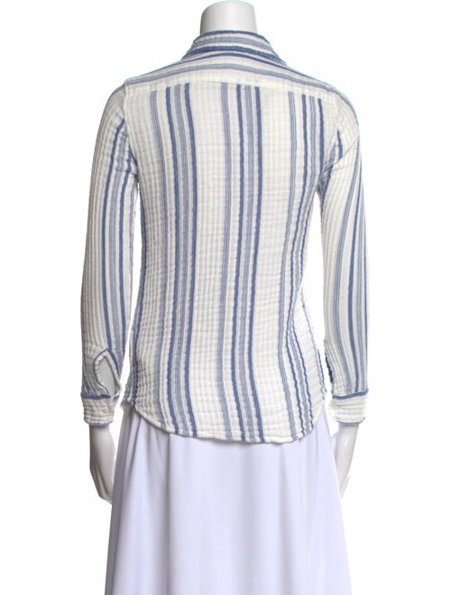 Nili Lotan Striped Three-Quarter Sleeve Button-Up Top