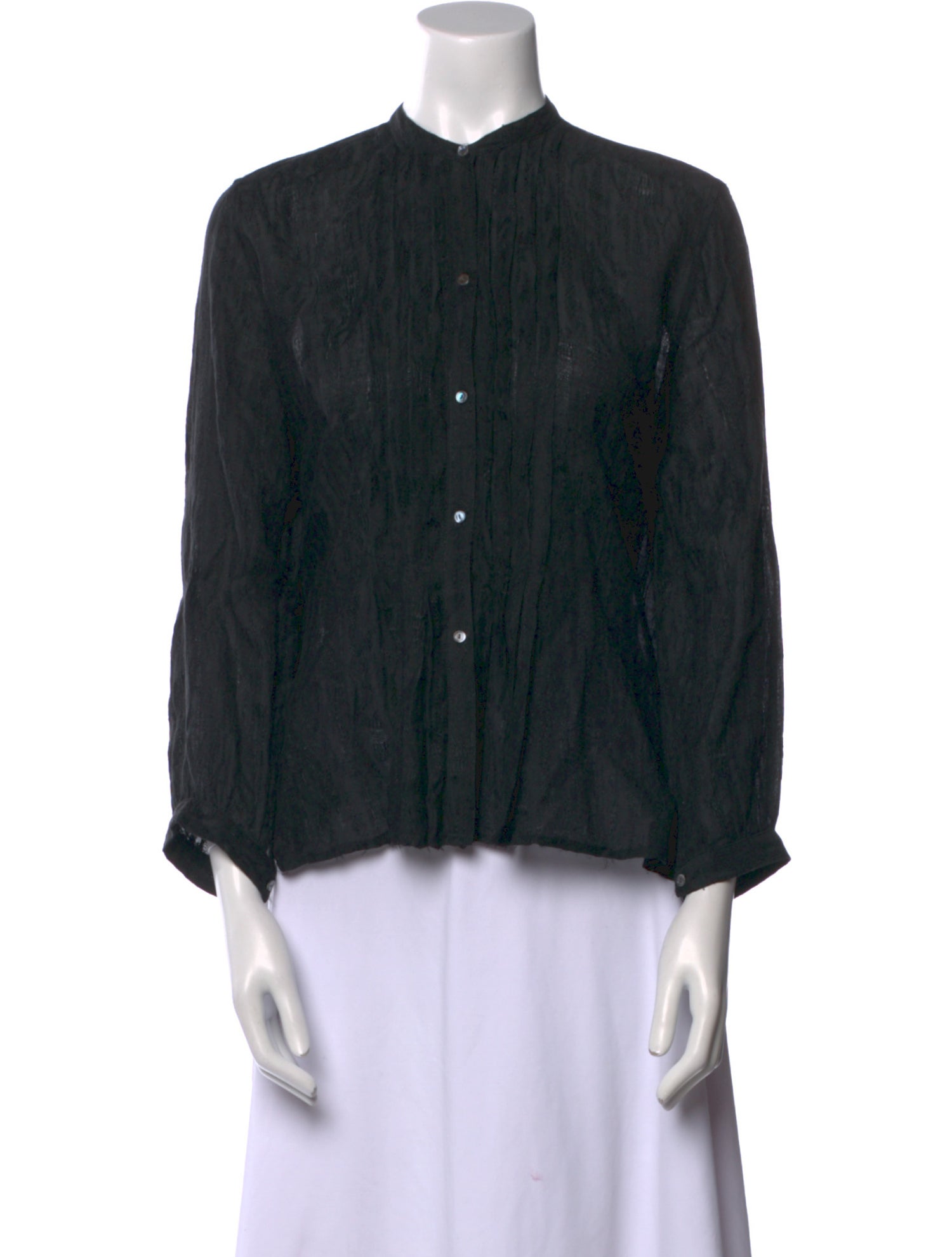 Nili Lotan Mock Neck Long Sleeve Button-Up Top