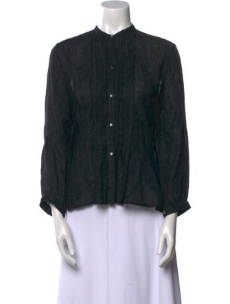 Nili Lotan Mock Neck Long Sleeve Button-Up Top