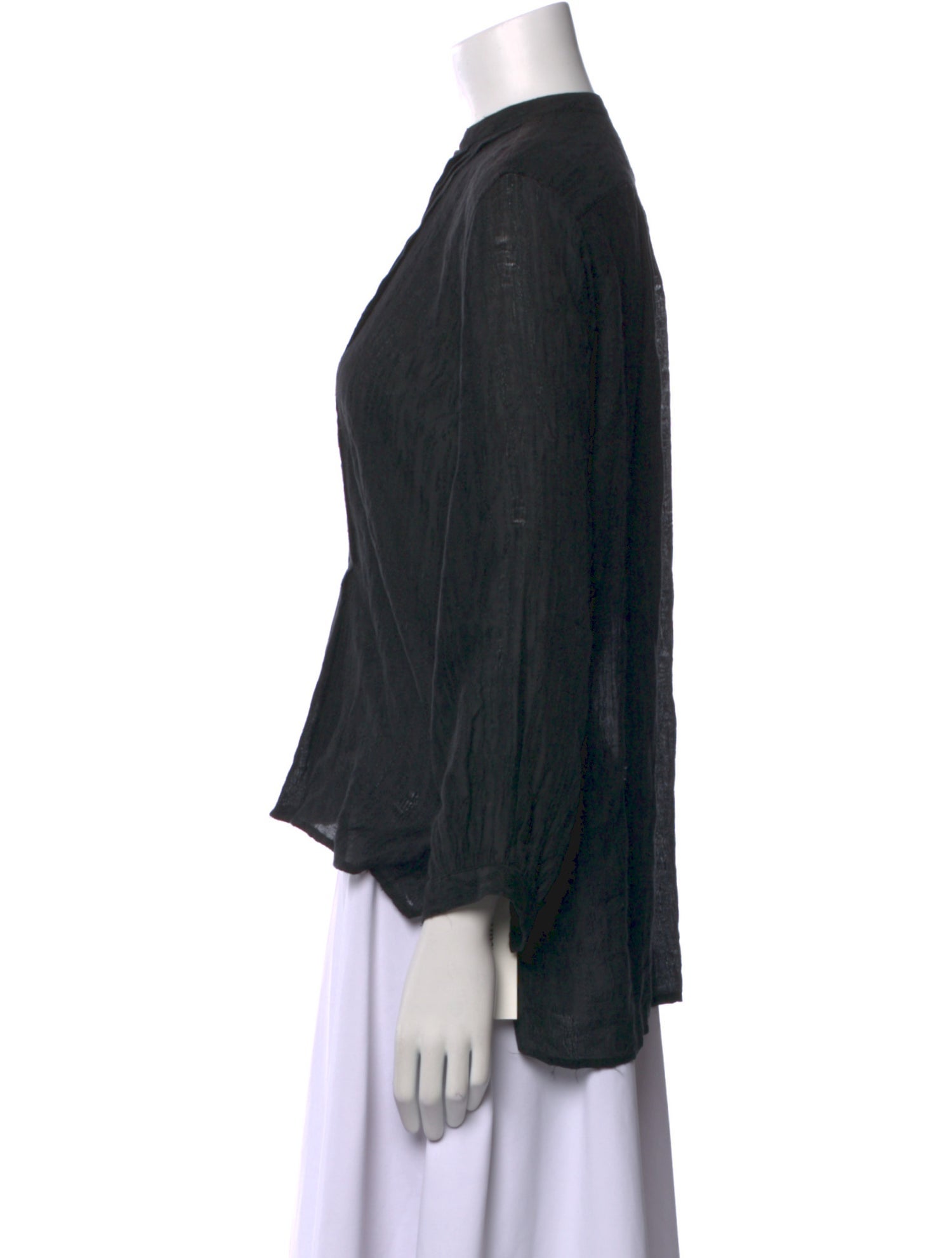 Nili Lotan Mock Neck Long Sleeve Button-Up Top