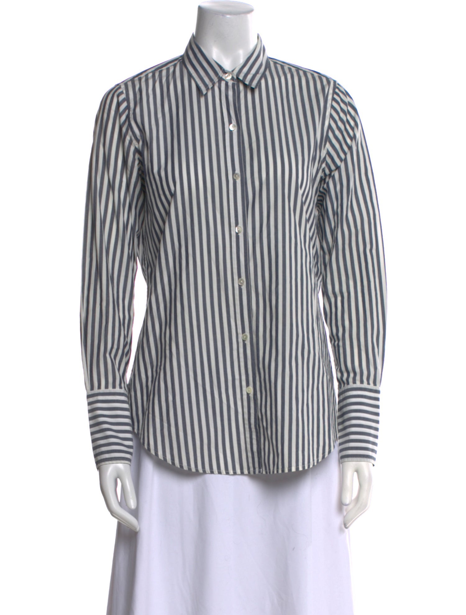 Nili Lotan Striped Long Sleeve Button-Up Top