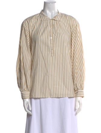 Nili Lotan Striped Long Sleeve Button-Up Top