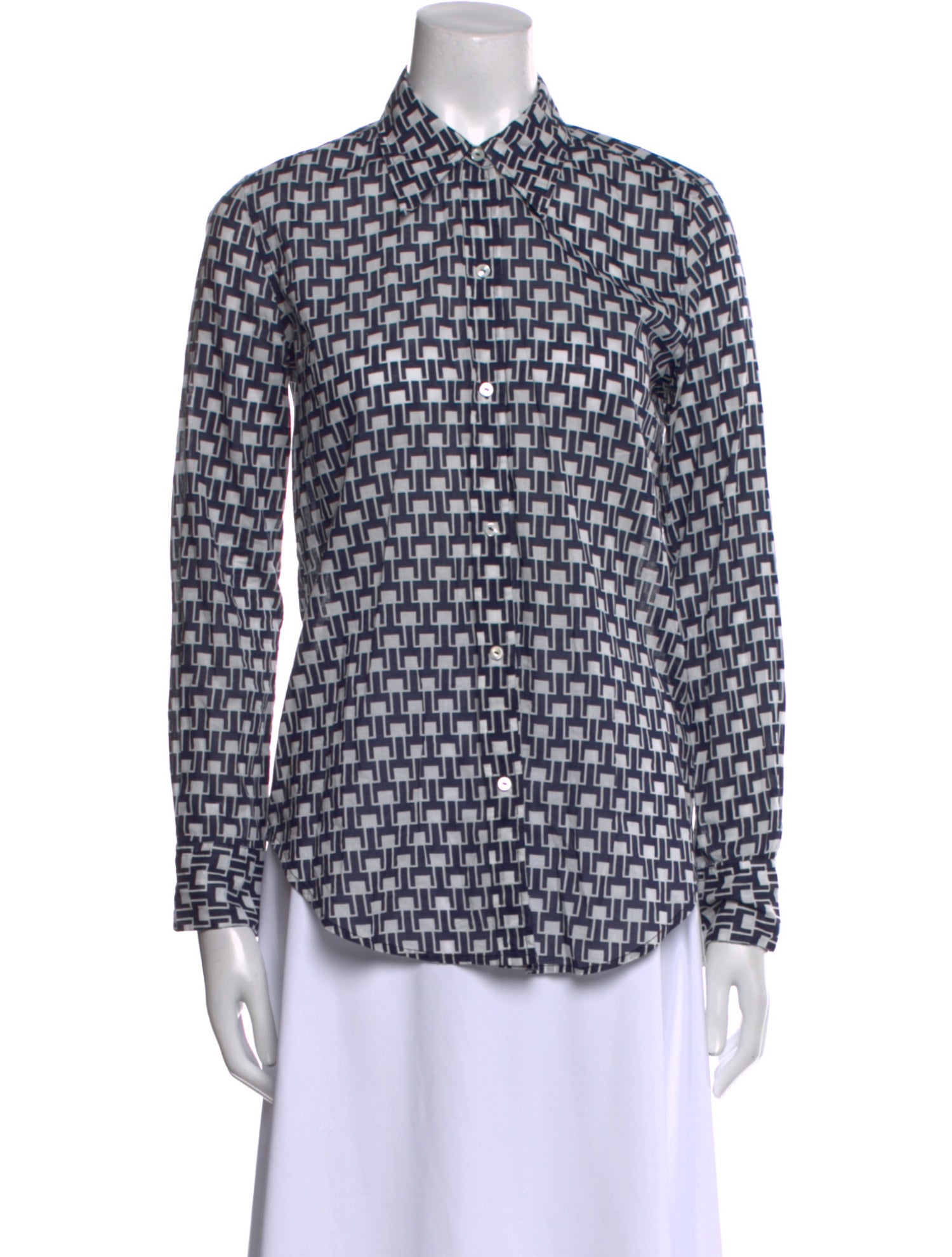 Nili Lotan Printed Long Sleeve Button-Up Top