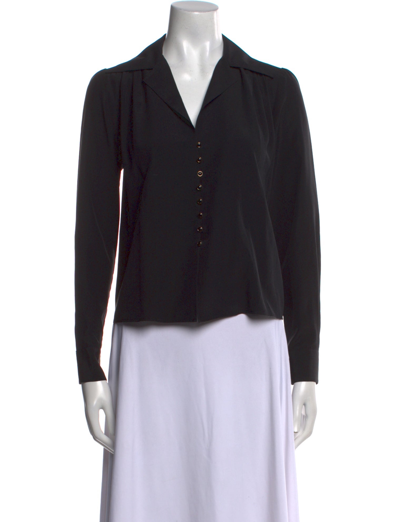 Nili Lotan Silk V-Neck Button-Up Top