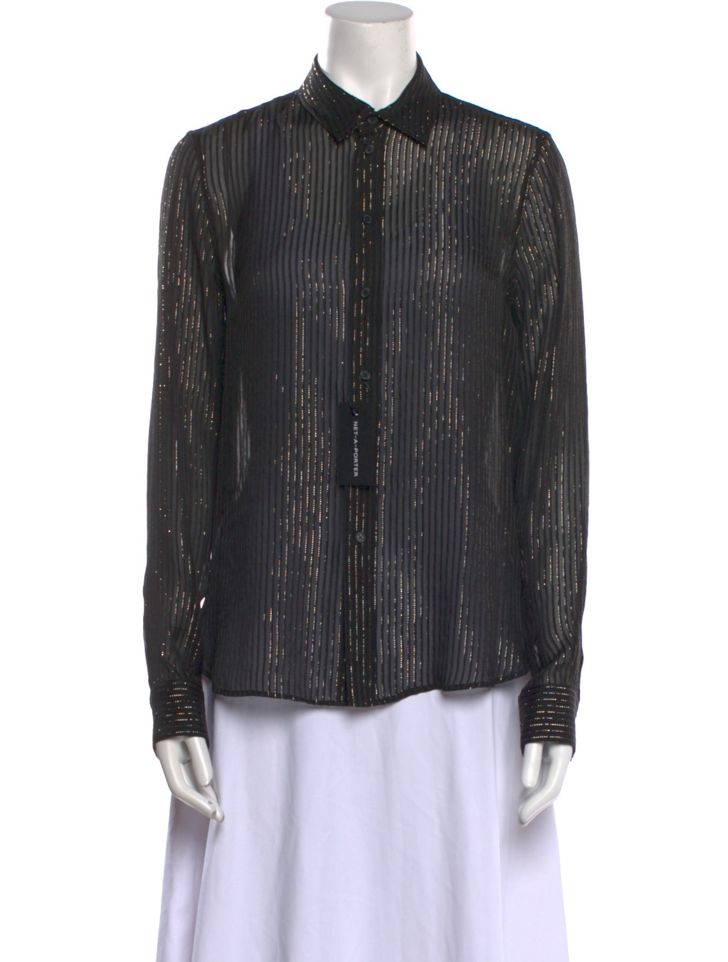 Nili Lotan Silk Striped Button-Up Top w/ Tags