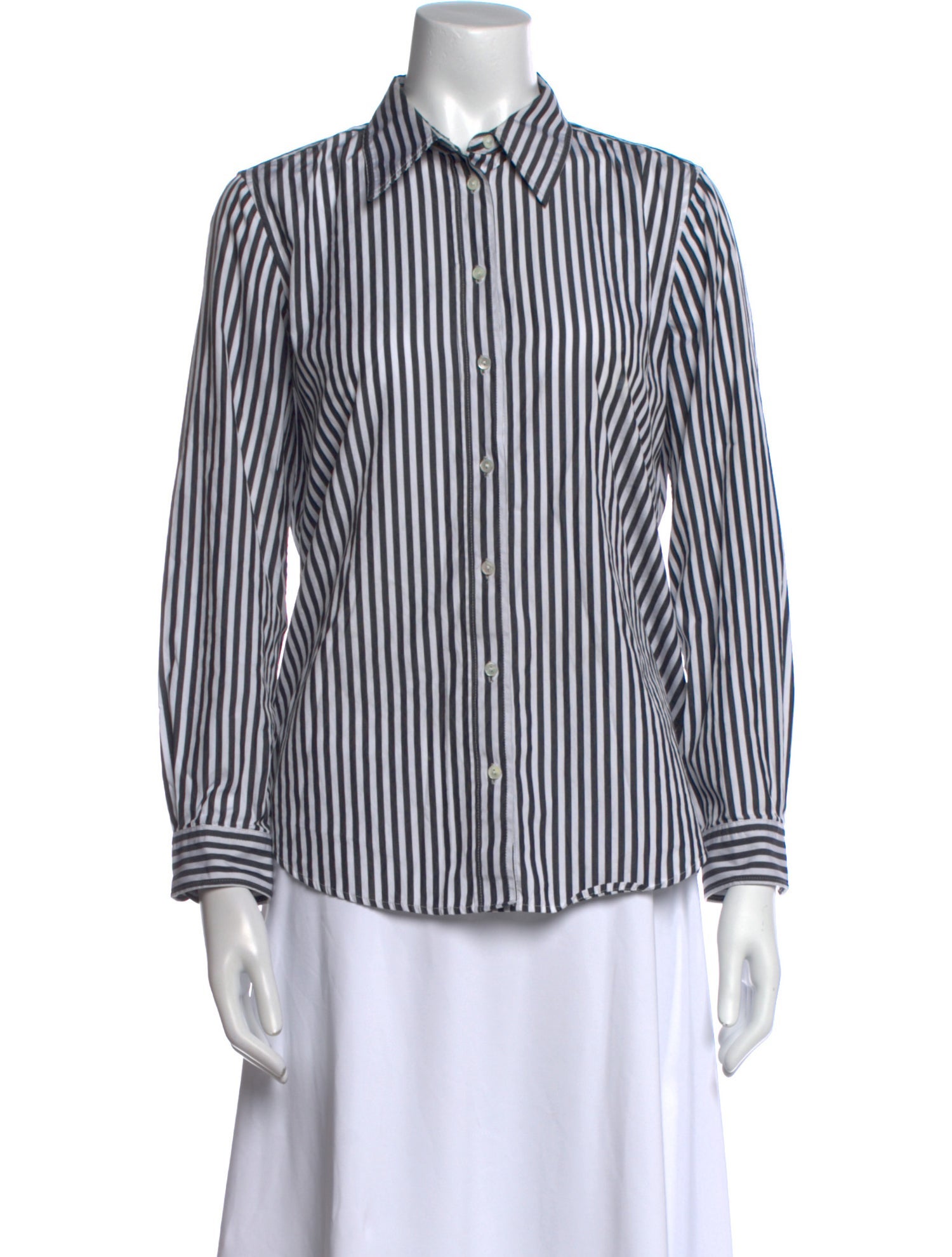 Nili Lotan Striped Long Sleeve Button-Up Top