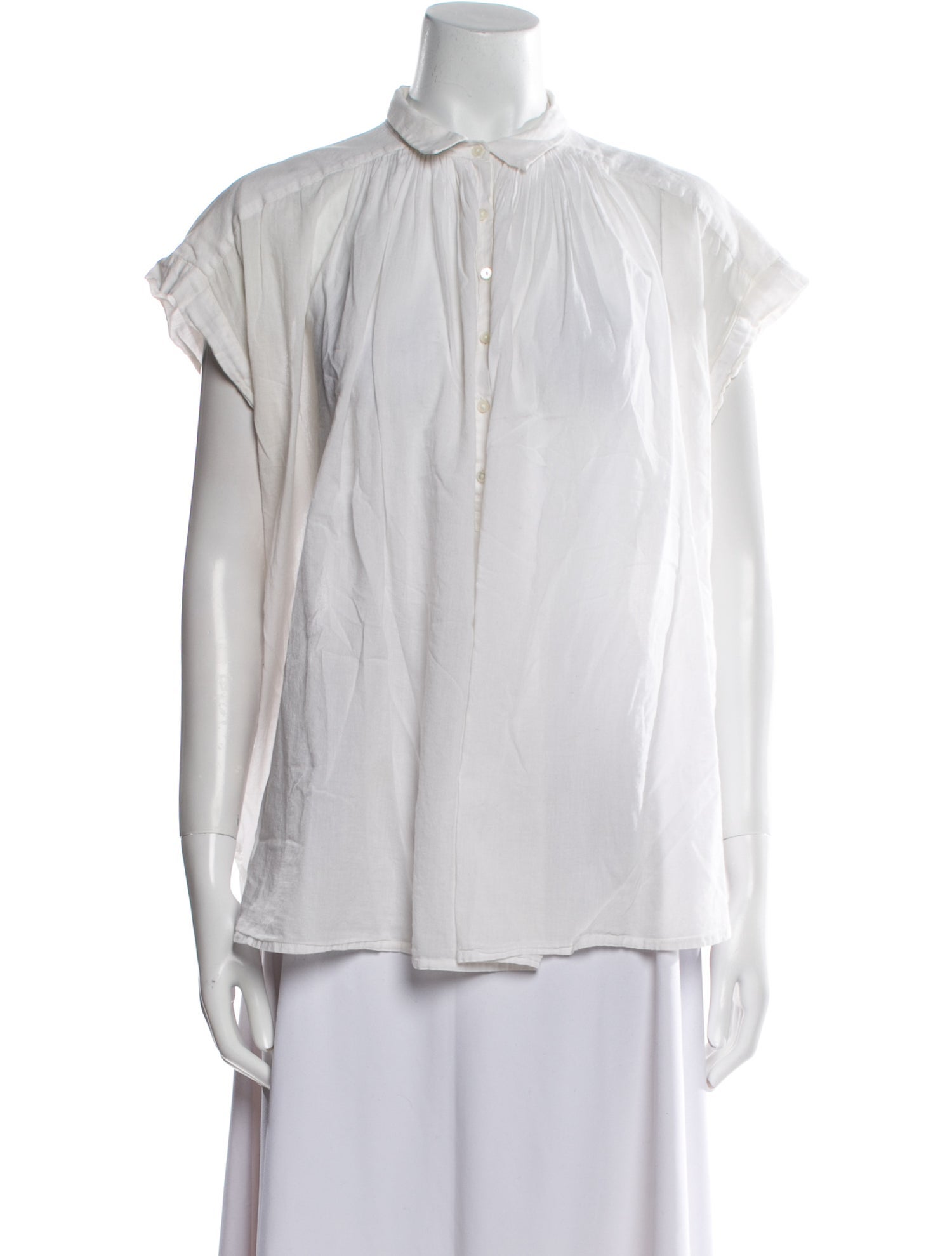 Nili Lotan Mock Neck Short Sleeve Button-Up Top