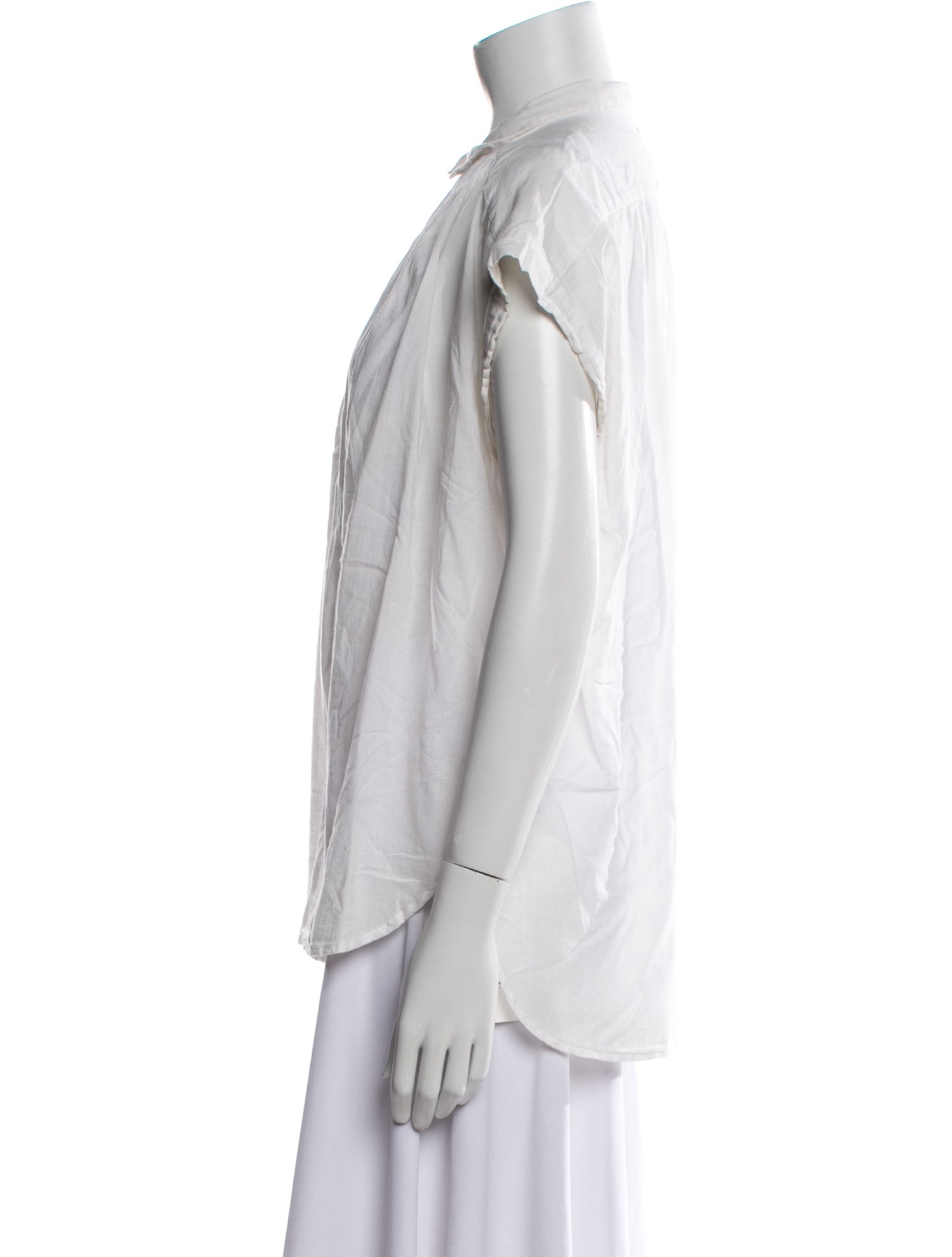 Nili Lotan Mock Neck Short Sleeve Button-Up Top