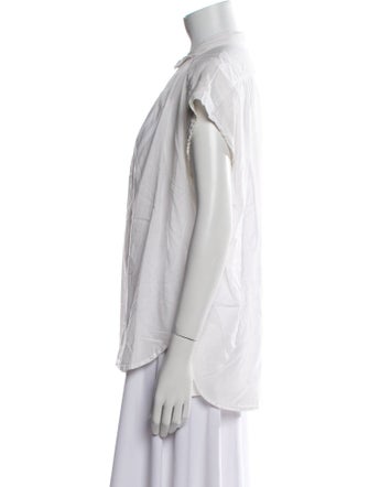 Nili Lotan Mock Neck Short Sleeve Button-Up Top