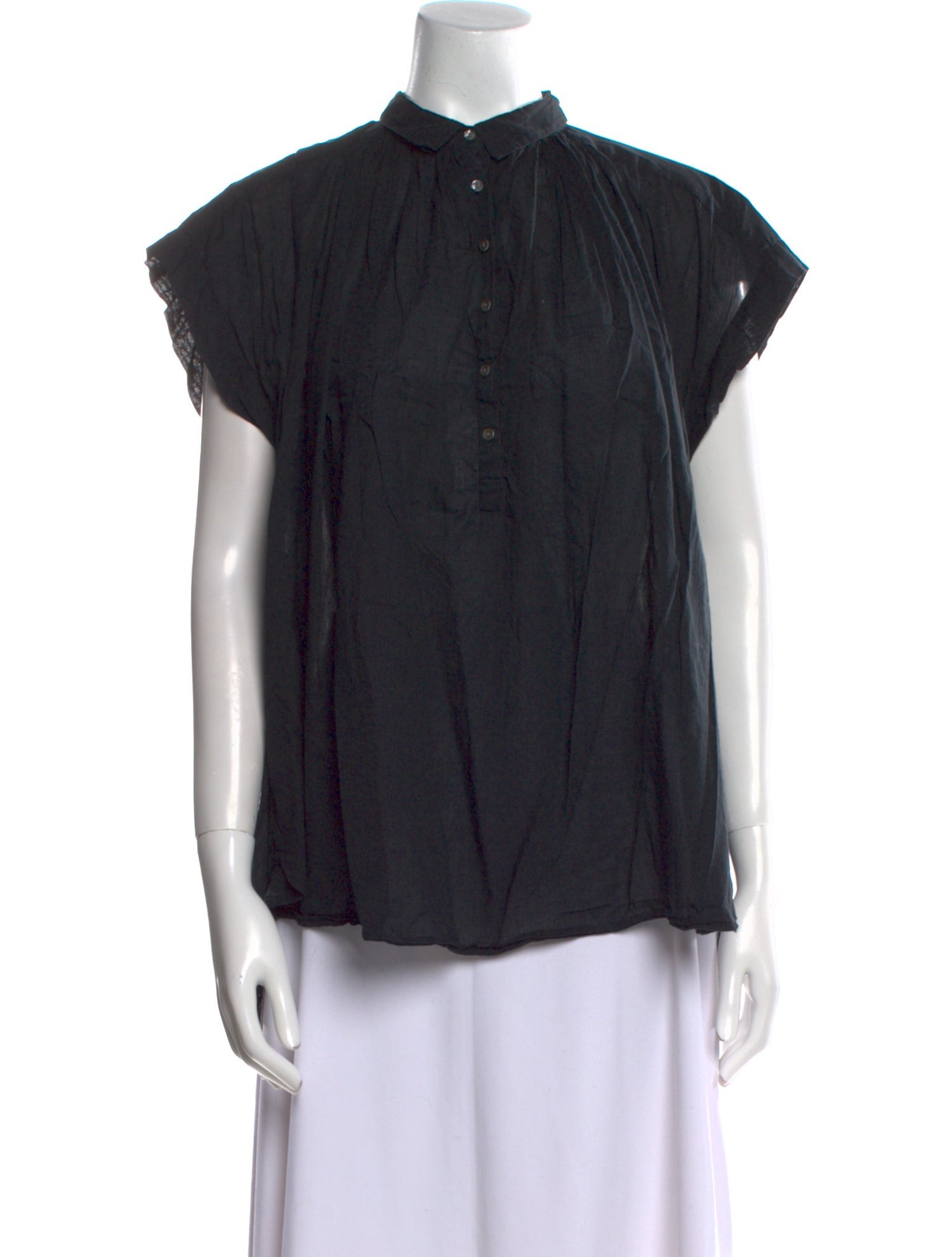 Nili Lotan Mock Neck Short Sleeve Button-Up Top