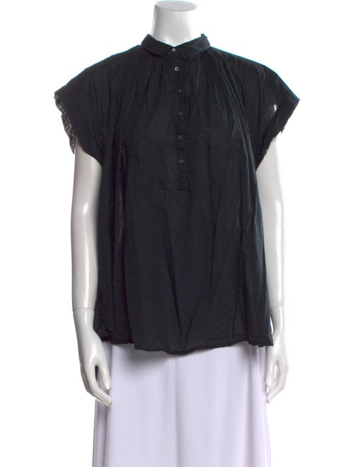 Nili Lotan Mock Neck Short Sleeve Button-Up Top