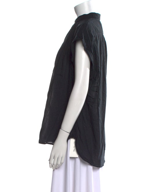 Nili Lotan Mock Neck Short Sleeve Button-Up Top