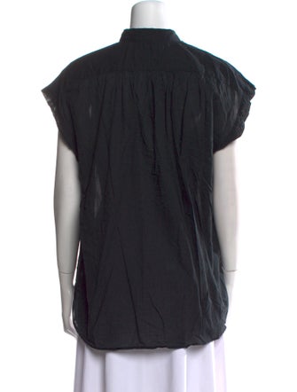 Nili Lotan Mock Neck Short Sleeve Button-Up Top