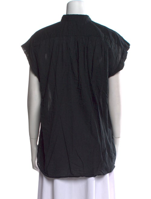 Nili Lotan Mock Neck Short Sleeve Button-Up Top