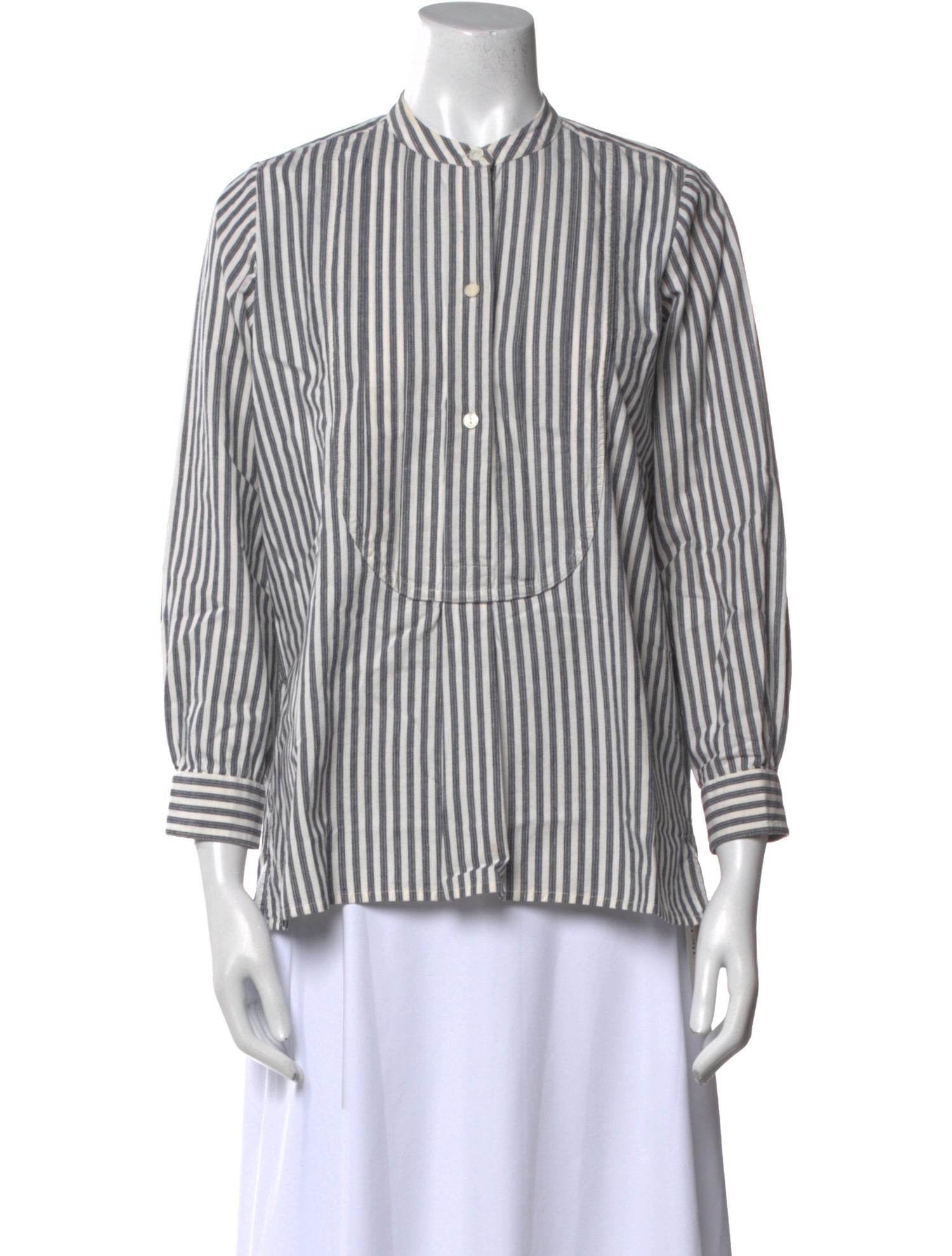 Nili Lotan Striped Three-Quarter Sleeve Button-Up Top