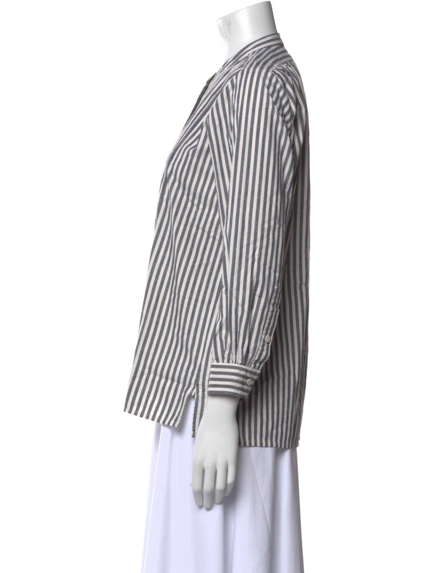 Nili Lotan Striped Three-Quarter Sleeve Button-Up Top