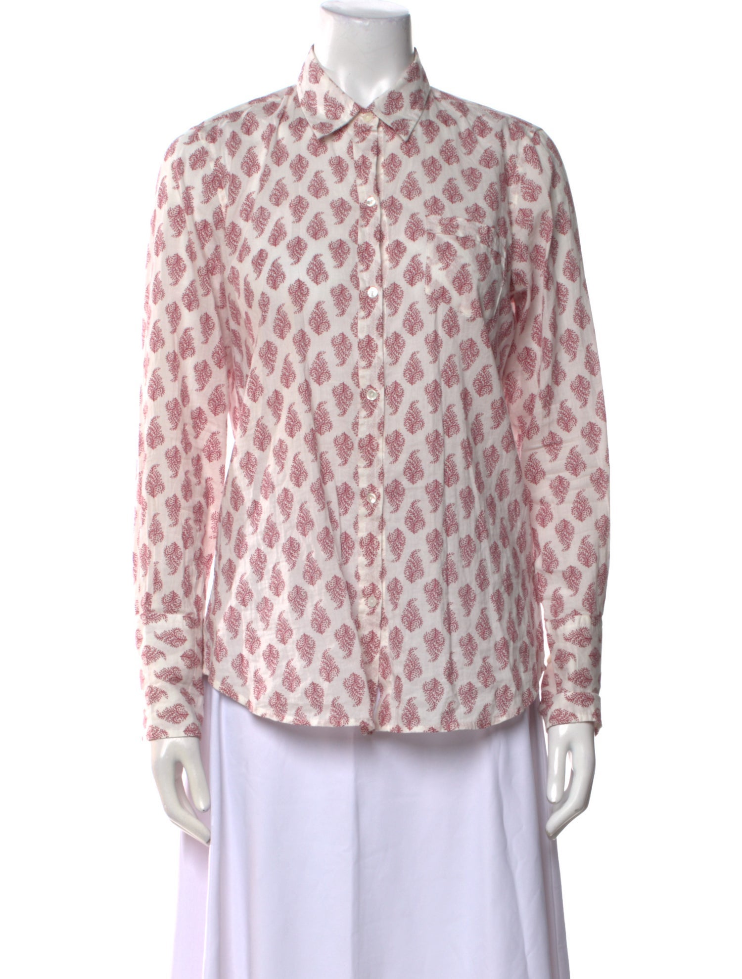 Nili Lotan Printed Mock Neck Button-Up Top