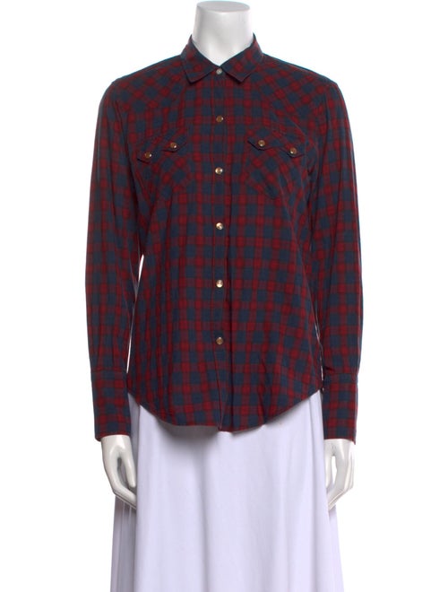 Nili Lotan Plaid Print Long Sleeve Button-Up Top