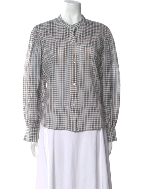 Nili Lotan Plaid Print Crew Neck Button-Up Top