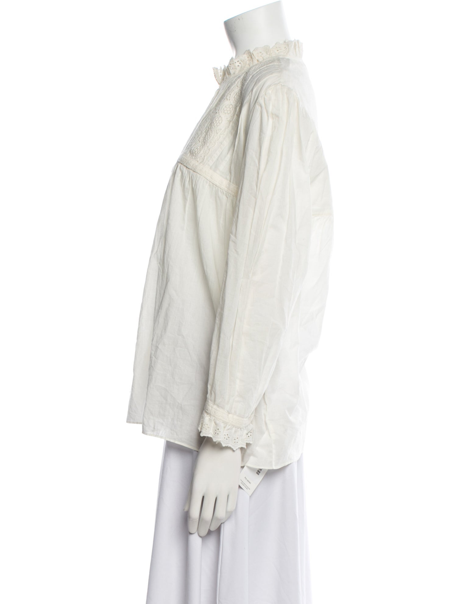 Nili Lotan Mock Neck Long Sleeve Button-Up Top