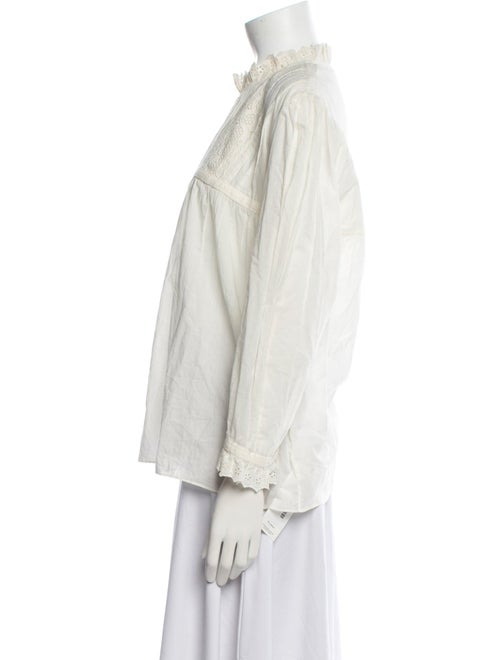 Nili Lotan Mock Neck Long Sleeve Button-Up Top