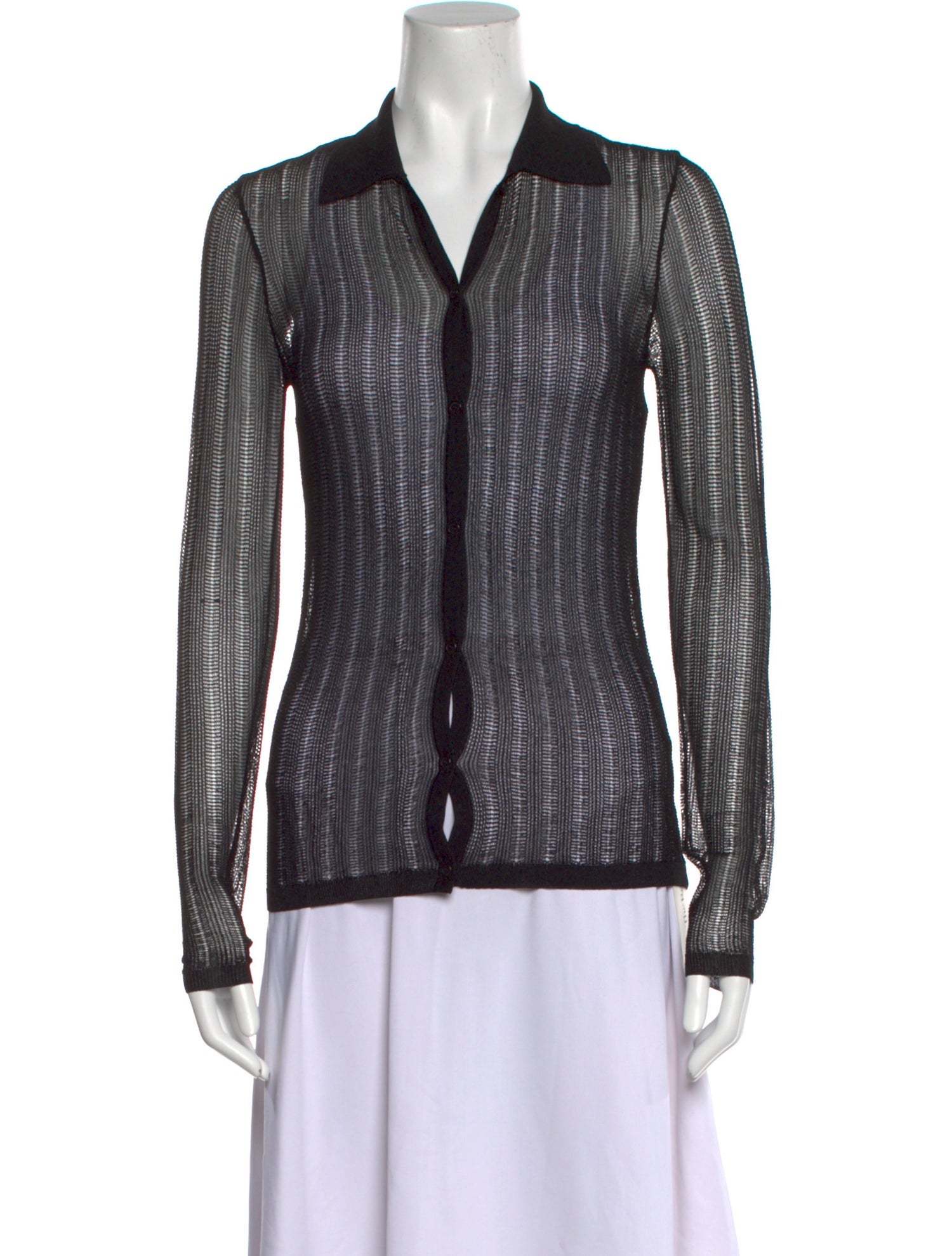 Nili Lotan Striped Long Sleeve Button-Up Top