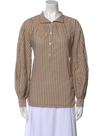 Nili Lotan Striped Long Sleeve Button-Up Top